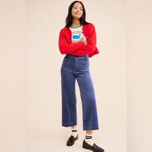 Maeve by Anthropologie The Colette Corduroy Wide-Leg Crop Pants Blue Size 34 NWT